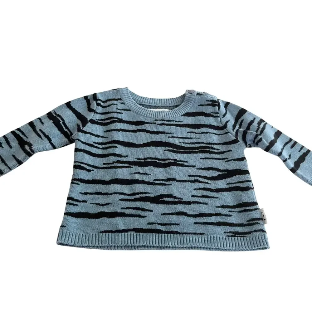 Huxbaby Boys Blue Wildcat Organic Cotton Knit Sweater - 12 Months